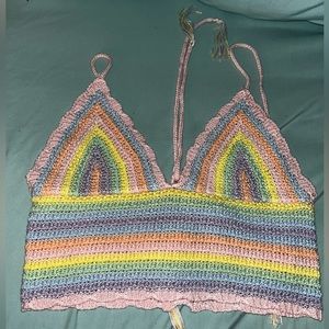 NWOT Pastel Knit Crochet Top